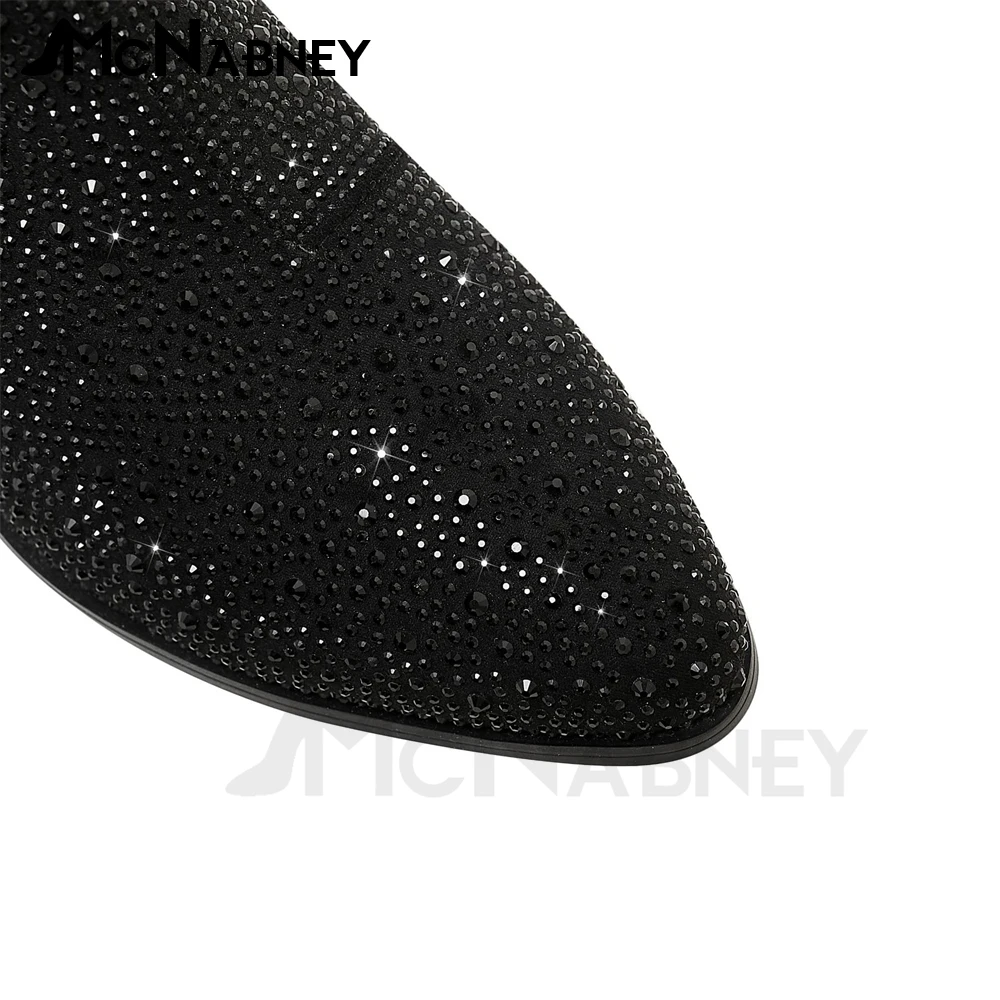 Rhinestone Cowboy Boots Bling Bling Wedge Boots Pointed Ankle Boots Western Cowboy Style Shoes for Women Luxurious Slip On Shoes