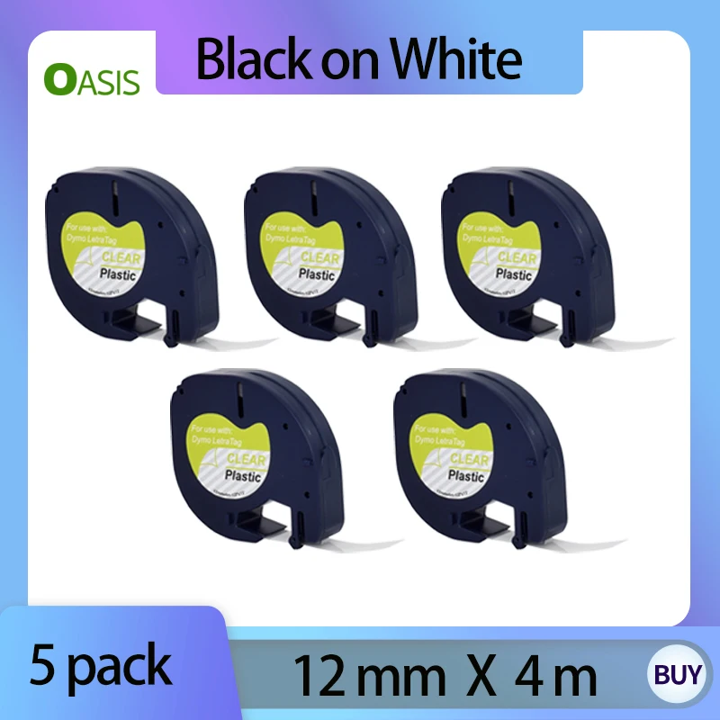 5 упаковок совместимая лента для этикеток Dymo сменный блок 12 мм 91201 91200 черный на
