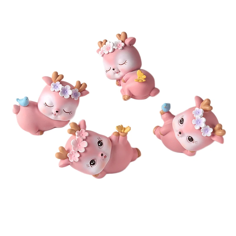 

4 Pack Pink Cute Fawn Figurines Sika Deer Resin Ornament Deer Cake Toppers Baby Shower Birthday Wedding Party Decor