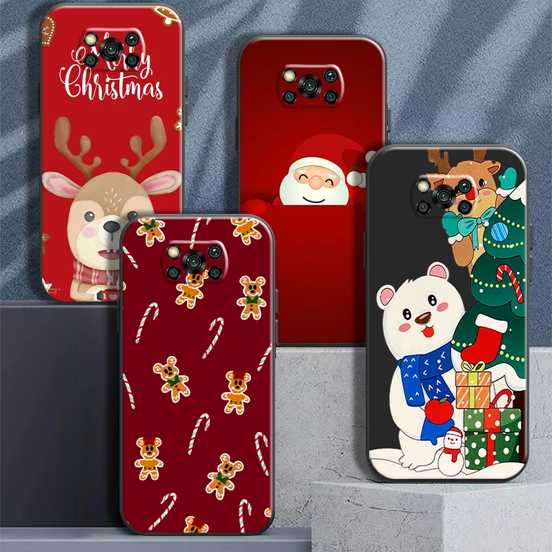 

Christmas Cute Santa Claus Phone Case for Xiaomi POCO X3 X3 Pro NfC f3 GT M3 M3 Pro Coque Liquid Silicon Black Back Carcasa