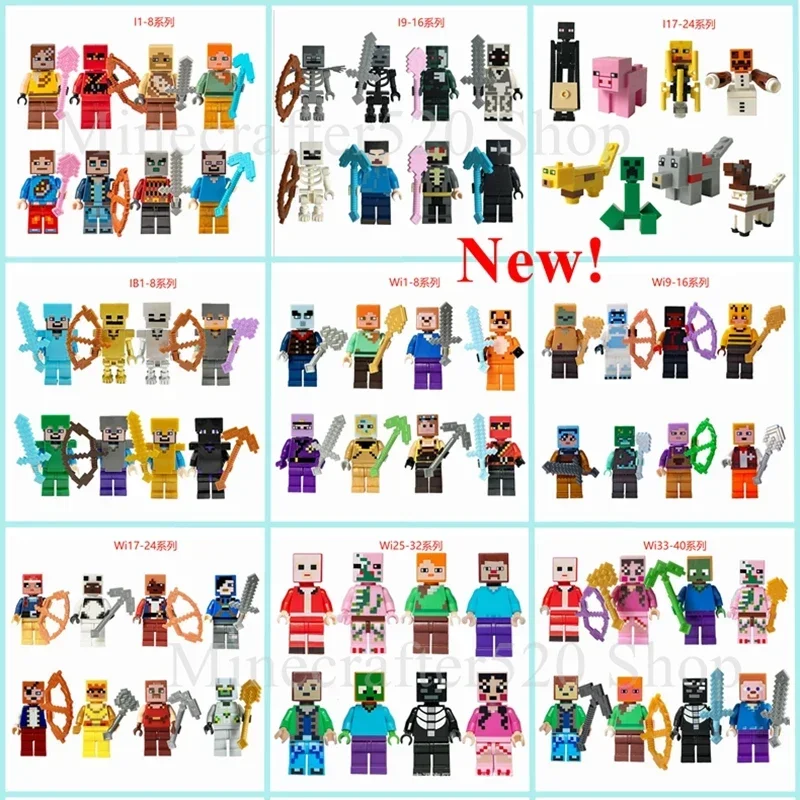 Фото Набор игрушек Minecraft: мини-фигурки из блоков, 8 шт., с оружием, вешалкой, фигуркой крипера, строительные блоки, куклы, детские игрушки. №3