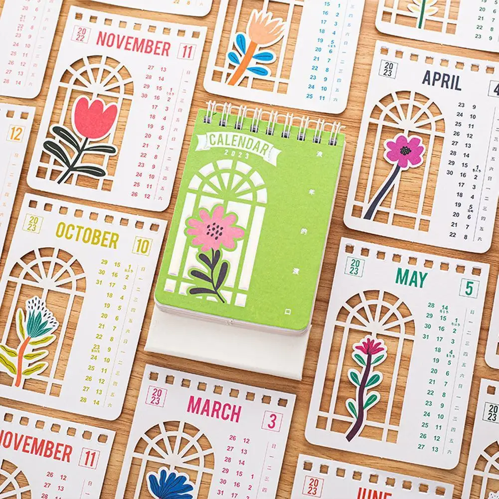 

2023 Calendar Creative Desktop Calendar Small Fresh Ornament Creative Desk Decor Plant Calendar Study Desktop Calendar Flow F0O1