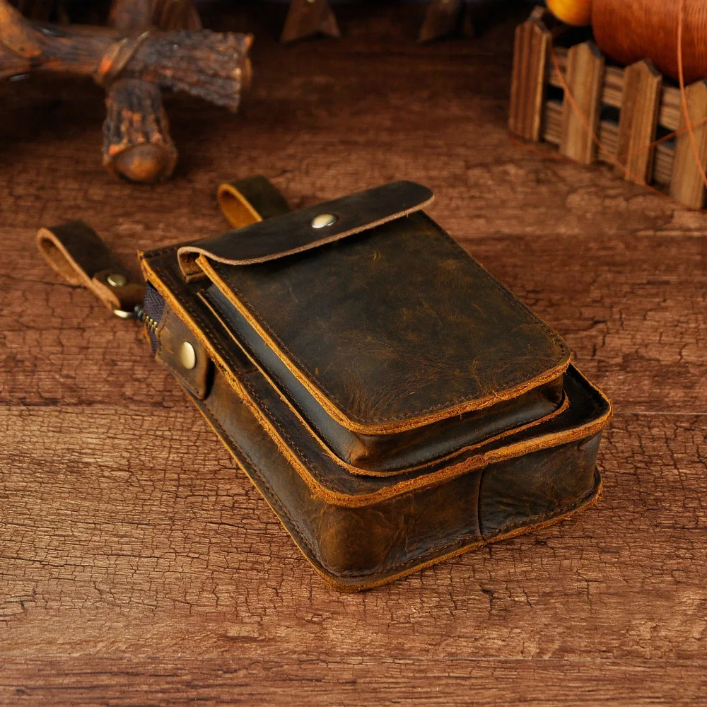 

Fashion Crazy Horse Leather Multi-function Hook Crossbody Satchel Messenger Bag Cigarette Case Phone Pouch Waist Belt Bag