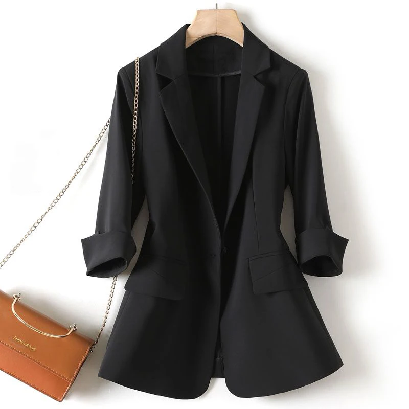 2023 New Thin Blazer Women Spring Summer Fashion Slim Short Coats Ladies Suit Three Quarter Sleeve One Buckle Blousers Outerwear
