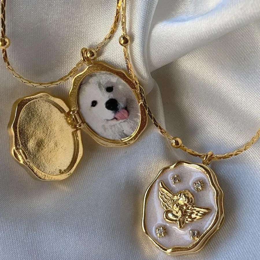 Медный ангел открытое колье с альбомной коробкой ожерелье фоторамкой для