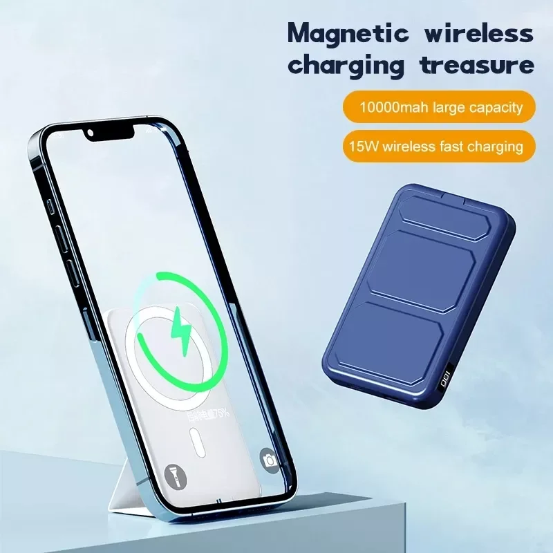 

2023New 10000mAh Power Bank With Folding Stand For iPhone 12 13 Pro Max Induction Wireless Fast Charging LED External Battery