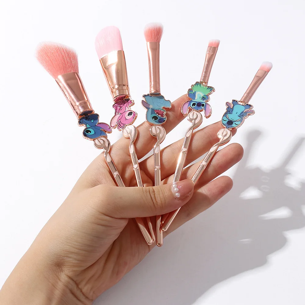 

5pcs D Boy Cute Stitch Metal Rod Star Baby Cosmetics Eye Shadow Loose Powder Brush Creative Makeup Beauty Brush Set Gift