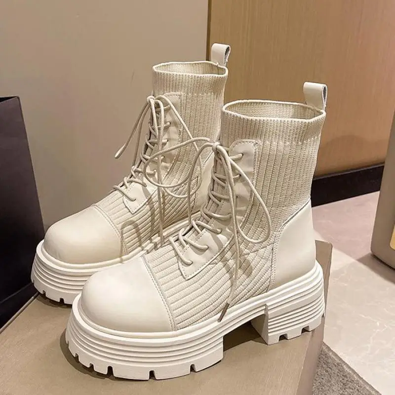 

Женские ботинки челси на шнуровке, элегантные резиновые ботильоны с круглым носком, простая обувь 2023, женские ботинки из стрейчевой ткани