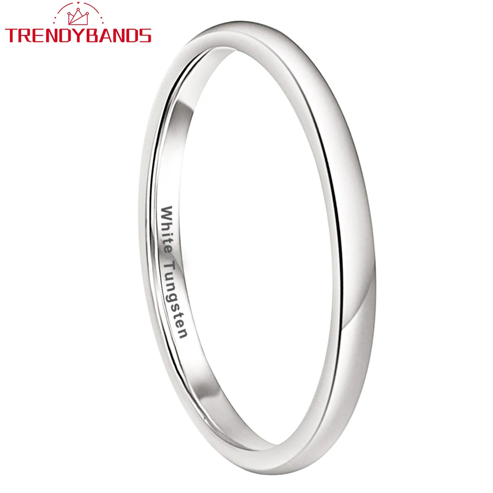 

2mm 3mm White Tungsten Mens Ring Wedding Band Fashion Jewelry Domed Polished Shiny Comfort Fit