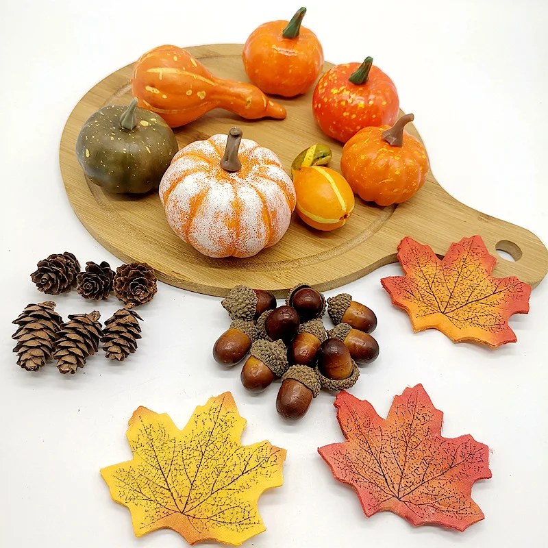 

Simulation Pumpkin Golden Autumn Mini Pumpkin Set Halloween Pumpkin Thanksgiving Decoration Pumpkin Pine Cones Acorns Prop