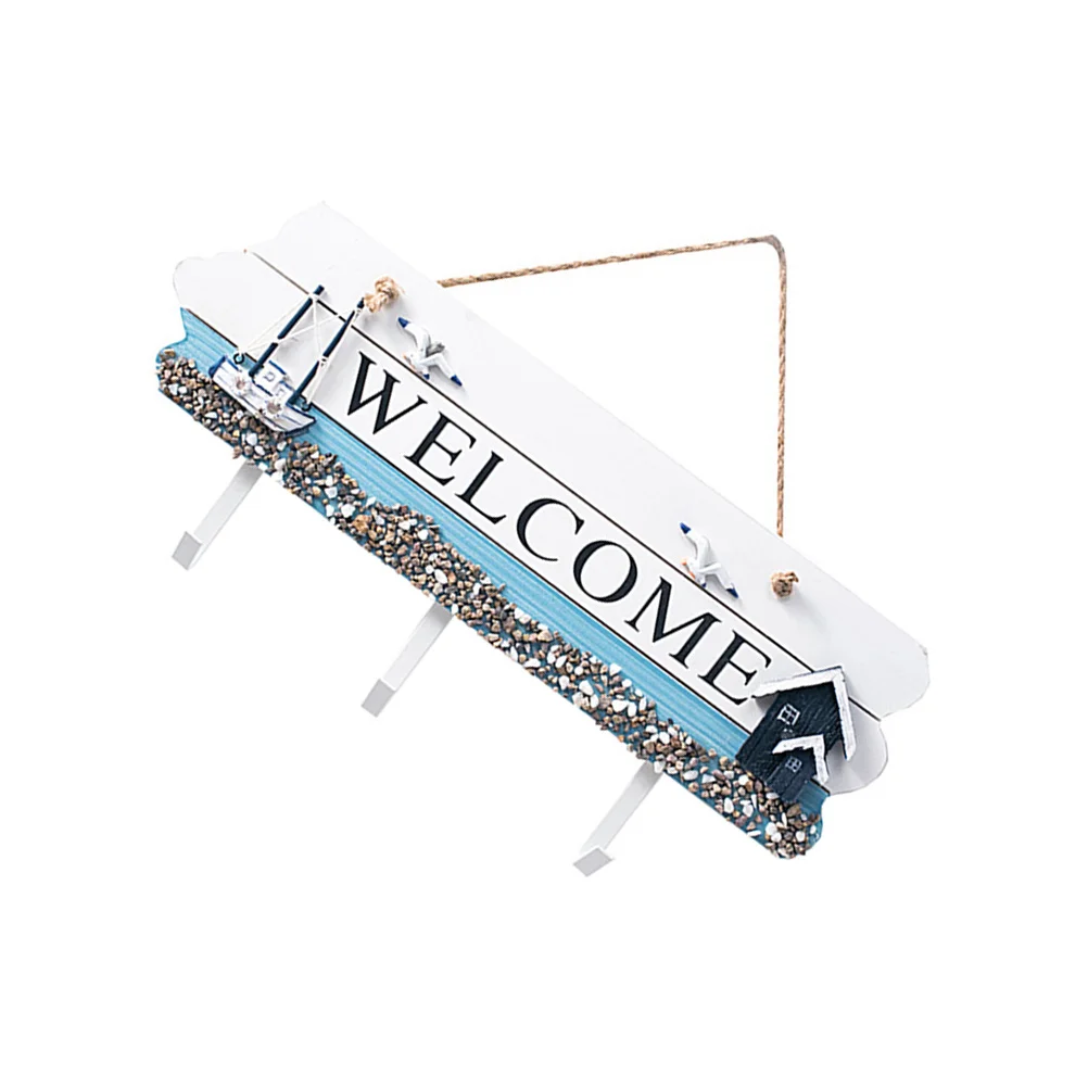 

Welcome Sign Door Wall Board Beach Hook Pendant Home Nautical Mediterranean Hanging Front Rustic Wooden Plaque Jacket Key