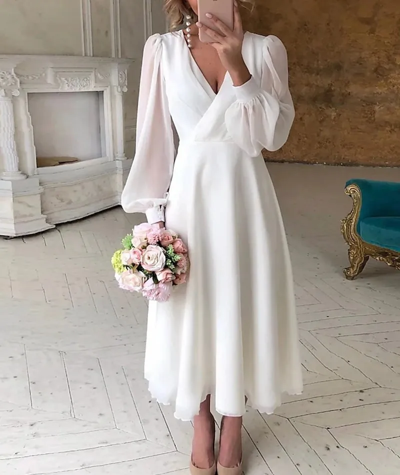 Маленькое белое свадебное платье по индивидуальному заказу длиной до щиколотки