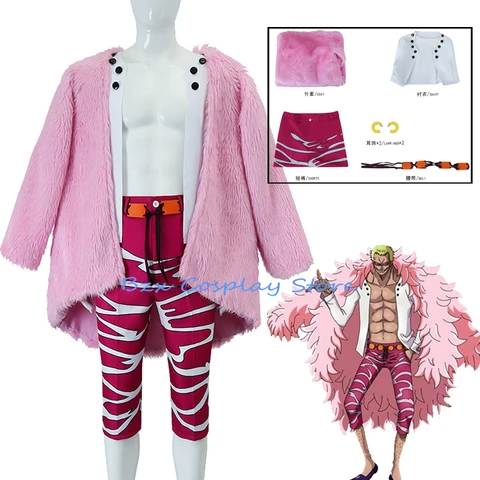 Костюм для косплея аниме Doflamingo, Мужской Розовый Тренч, штаны, пальто, униформа Minggo, костюм на Хэллоуин для мужчин