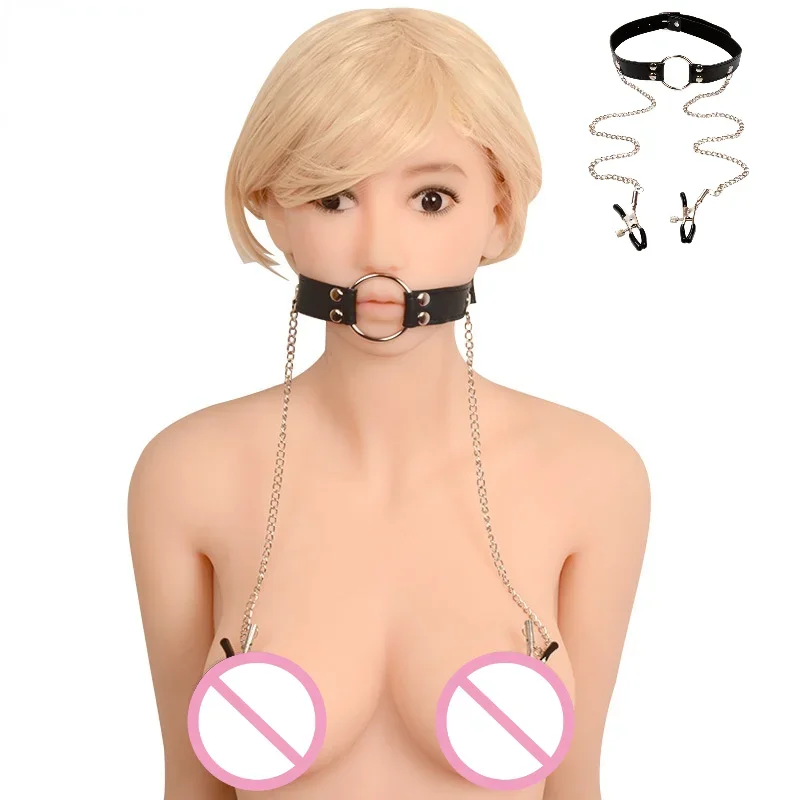 SM Оральный секс Зажимы для сосков БДСМ Кляп рта Сдерживающий бюстгальтер