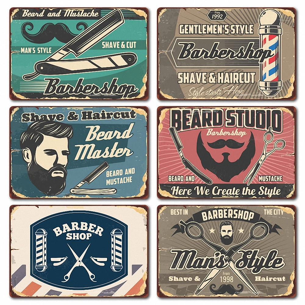 

Shave & Cut Posters Tin Signs Wall Hanging Metal Painting Shabby Chic Tinplate Print Art Barber Shop Home Decor Wall Sticker
