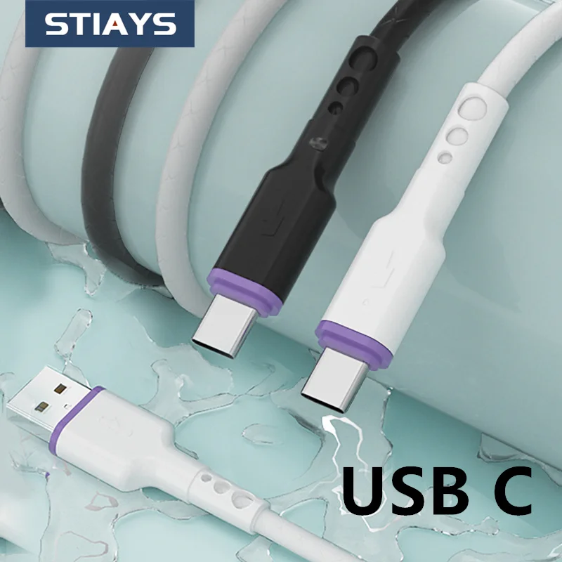 

STIAYS USB Data Cable USB A to Type C/Micro/USB C for iPhone 13 12 11 Pro Max Mini Type C USB TPE Fast Charging Type-C Cable