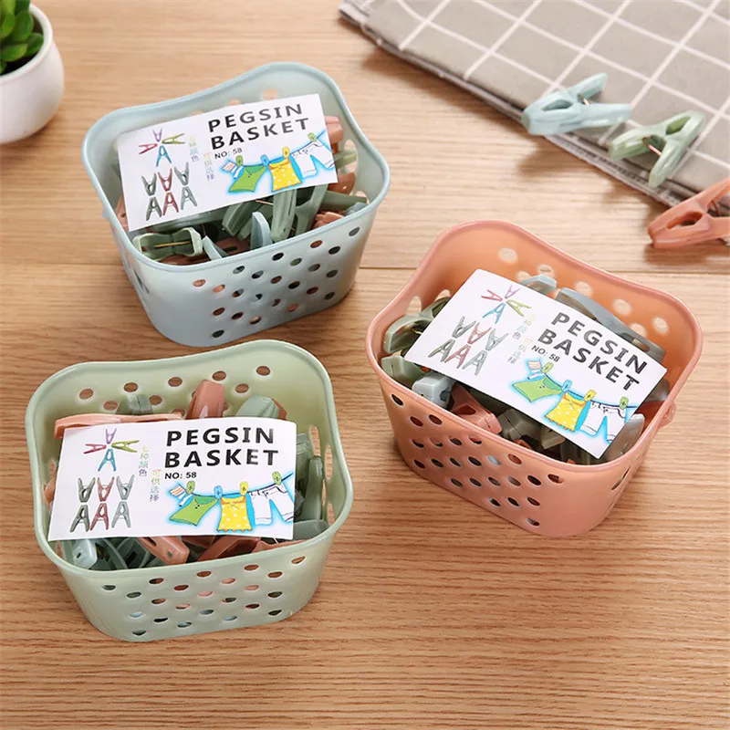 

30Pcs Mix Color Clothes Pegs Clothespin With 1 Plastic Storage Basket Practical Clothes/Curtain Clips Gadgets For Home Storage