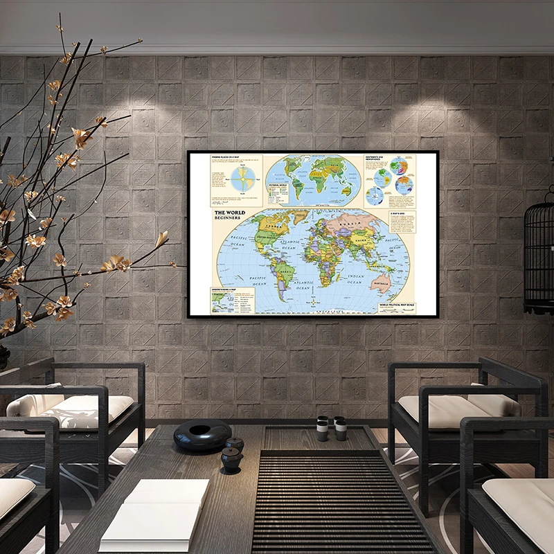 

A2 Size The World Map Simple Version Fine Canvas Spray Painting For Beginner Home Office Wall Decor Map
