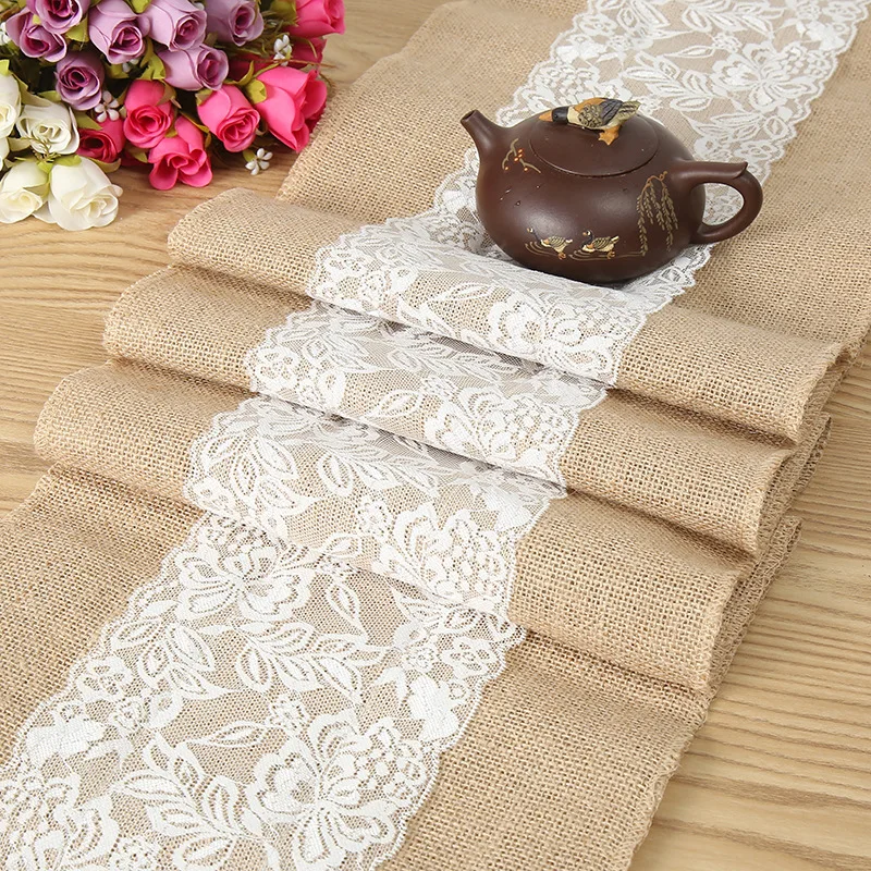 

Jute Lace Table Runner Chair Yarn Party Craft Wedding Rustic Home Coffee Table Decor 30*275cm Luxury Tablerunner