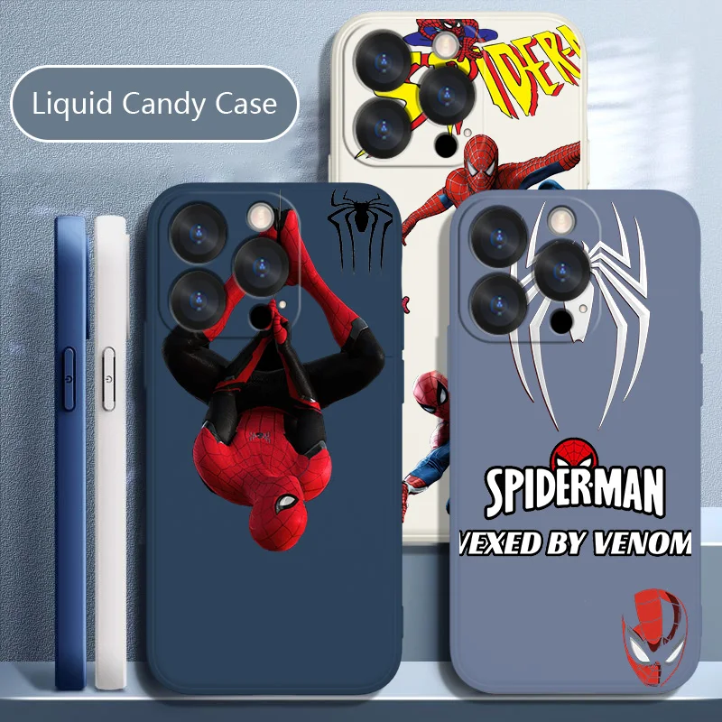 Custodia Super cool marvel spiderman per Apple iPhone 14 13 12 Mini 11 Pro XS MAX XR X 8 7 6S Plus Cover per telefono con corda liquida