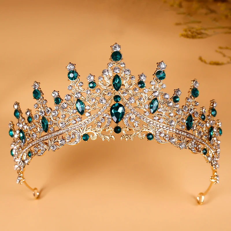 Фото Свадебный головной убор - модная свадебная корона Golden Lady, классические диадемы принцессы со стразами №2