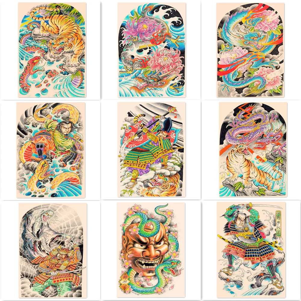 

Vintage Kraft Paper Print Art Sticker Home Decor Samurai Dragon Bannuo Ukiyo-e Tattoo Designs Posters and Prints Wall Painting