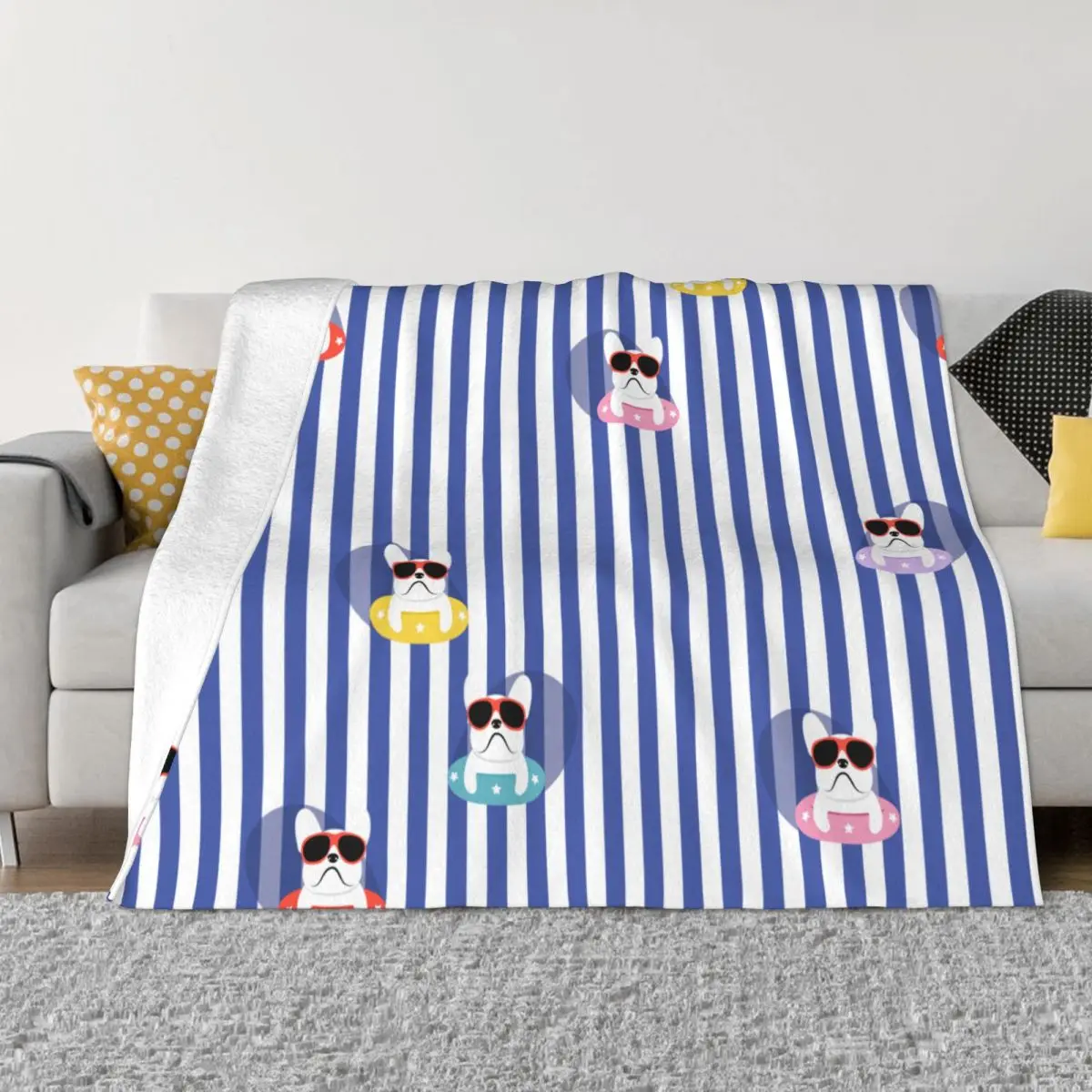 

Funny French Bulldog With Sunglasses Blankets Flannel Spring/Autumn Cute Breathable Soft Throw Blankets Home Office Bedspreads