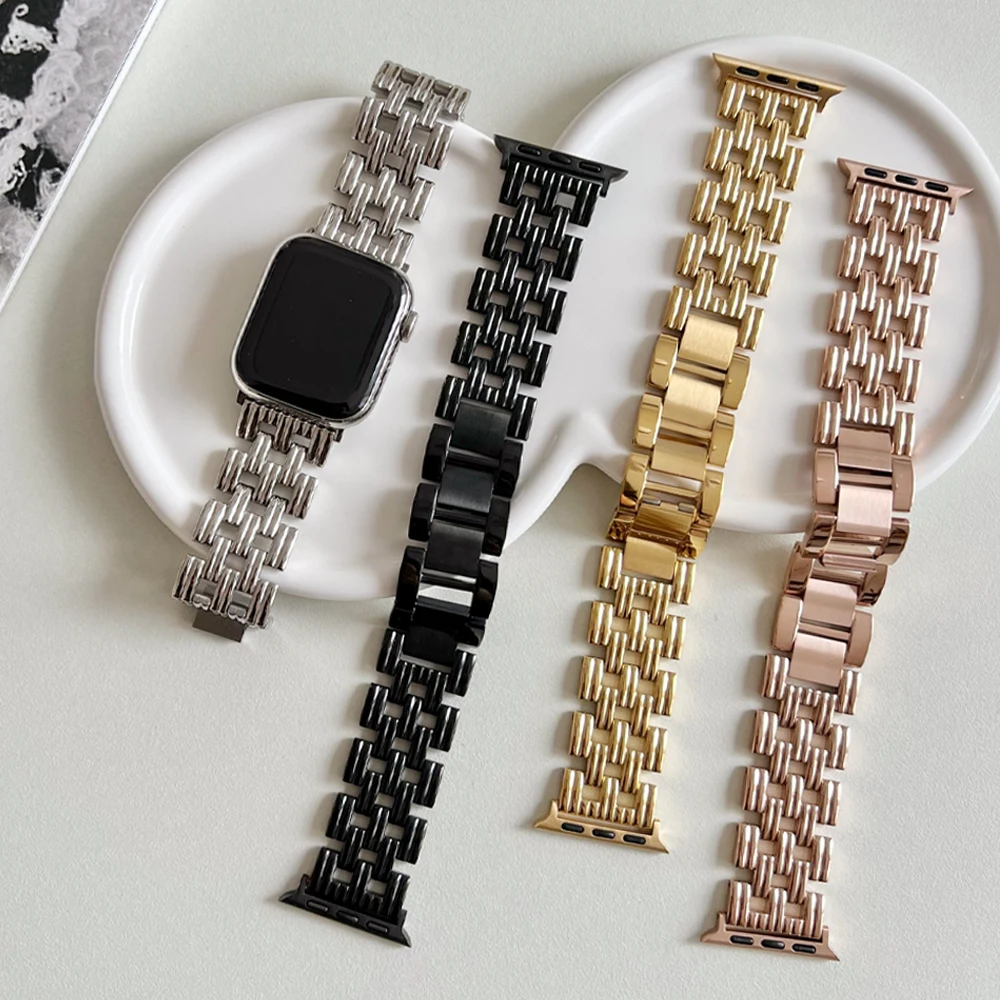 

Watchband For Apple Watch 7 6 5 4 3 2 40 44mm Luxury Stainless Steel Metal Strap For iWatch Series 41 45 38 42mm Correa Bracelet