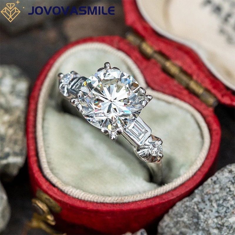 JOVOVASMILE Vintage Moissanite Engagement Rings 2.7 Carat Round 18k White Gold Au750 Beauty Jewelry For Women Fashion Christmas