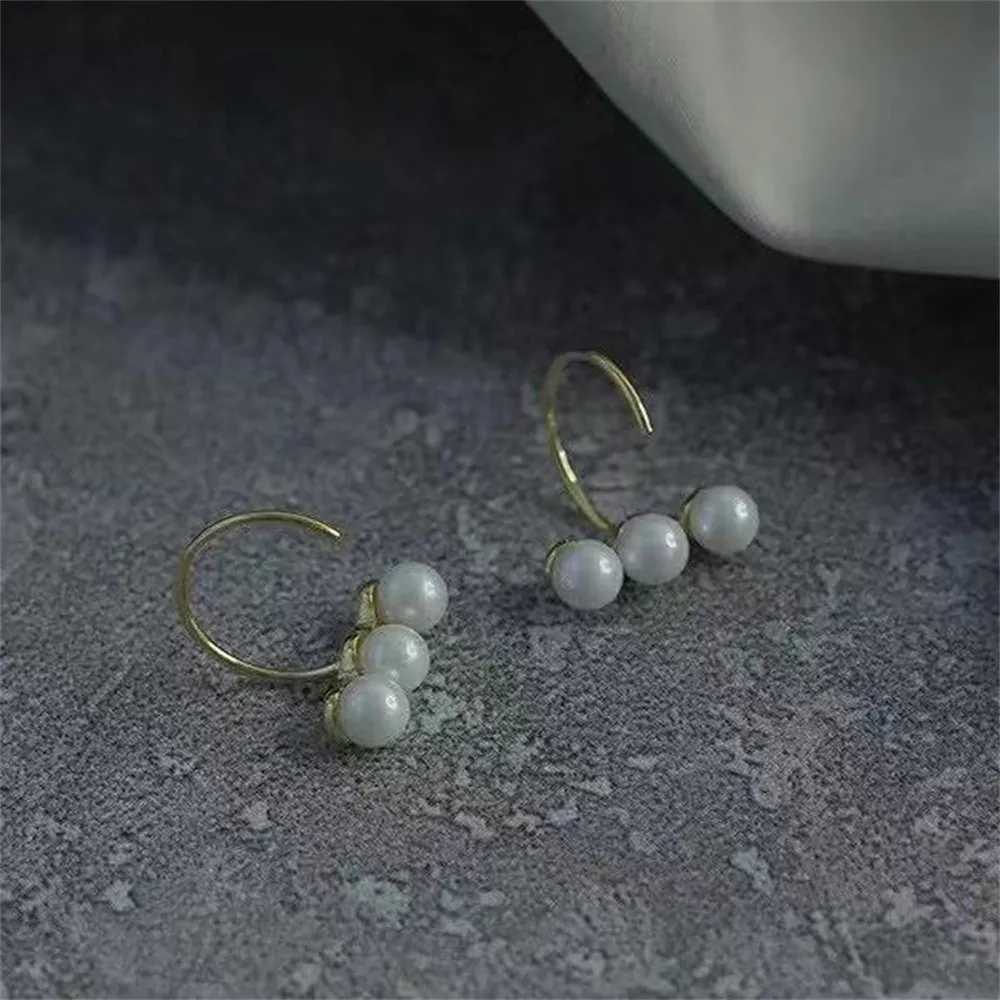 

DIY Pearl Ear Studs Accessories S925 Sterling Silver Jewelry Fashion Multi Bead Earrings Women's Empty Fit 4-5mm Beads