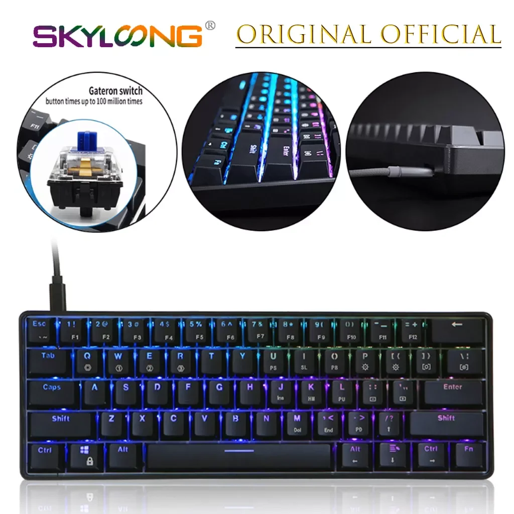 

Игровая клавиатура GK61 для ПК, механическая проводная клавиатура с LED-подсветкой, 61 клавиша, для рабочего стола