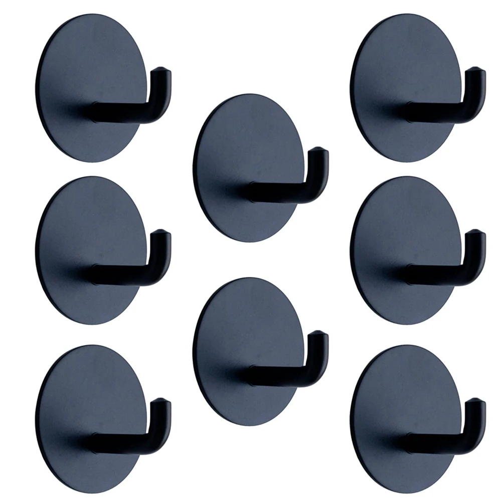 

Wall Hooks Adhesive Towel Hooks Waterproof Oilproof 304 Stainless Steel Self Adhesive Hooks Bathroom Kitchen, 8Pcs Black