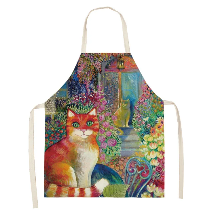 

Pet Cat Colorful Printed Kitchen Aprons for Women Adults Cotton Linen Home Cleaning Cooking Delantal Cocina Aprons for Woman