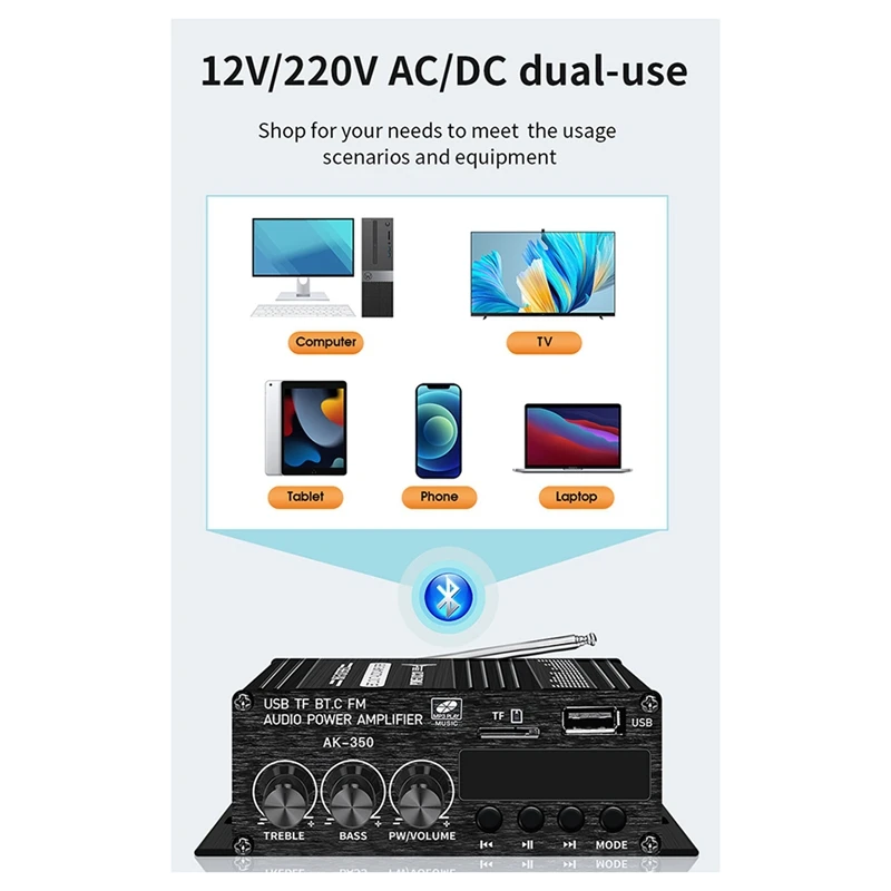 Новый AK-350 класса-AB домашний аудиоусилитель звука Bluetooth цифровой усилитель