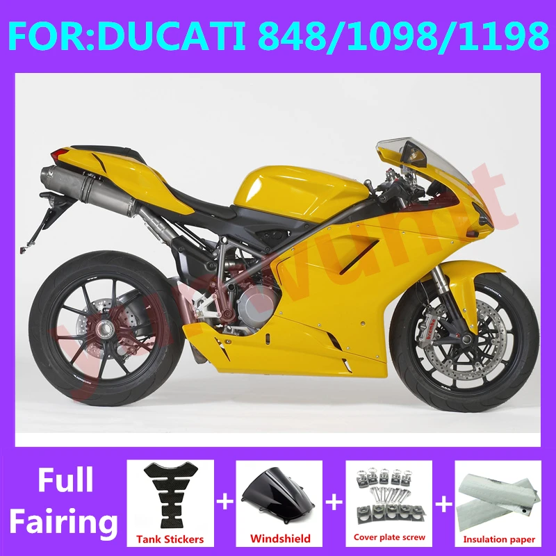 

New ABS Motorcycle Full Fairings Kit Fit for DUCATI 848 1098 1198 2007 2008 2009 2010 2011 2012 Bodywork Fairing set yellow