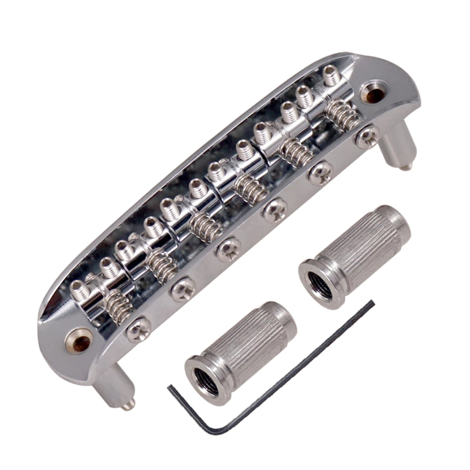 

Chrome-plated Electric Guitar Bridge Compatible with JM Series Guitar Tailpiece Roller Saddle with Screw Sleeve Hexagonal Wrench