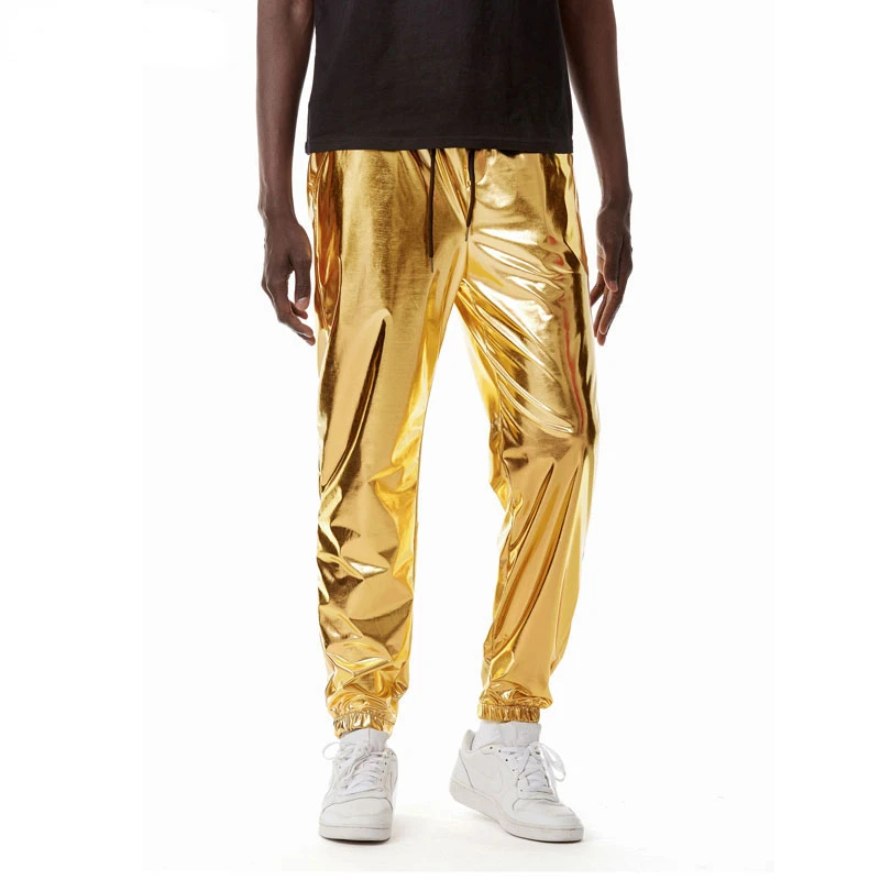 

Mens Gold Metallic Shiny Jogger Sweatpants Hip Hop Holographic Tapered Joggers Men Club Party Festival Prom Streetwear for Male