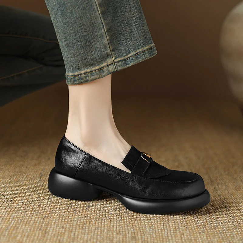 Phoentin Ретро дизайн глубокий рот платформа LoafersAutumn Зимние Туфли на среднем каблуке