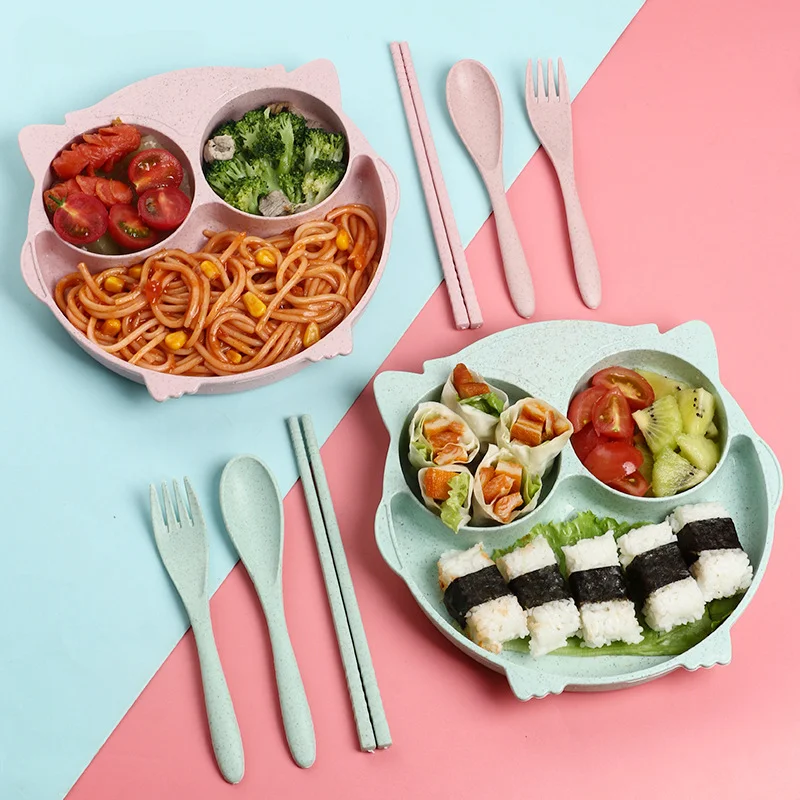 

Hot Sale High Quality Wheat Straw Baby Plate Owl with Sucker Children's Dishes Baby Tableware Set Baby Dinnerware Set Kids Plate