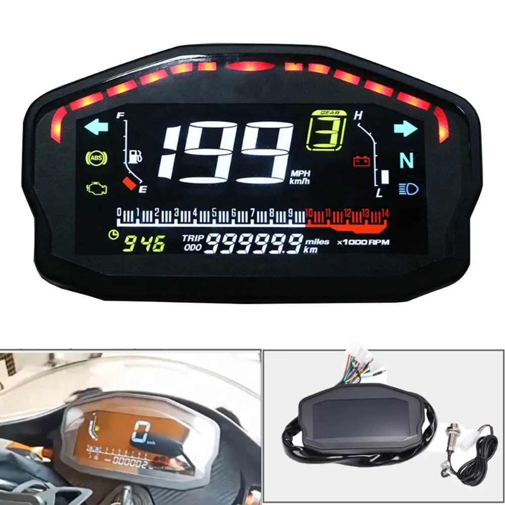 

Motorcycle Universal LCD Display Tachometer Water Thermometer Digital Speedometer Fuel Meter Display Dashboard