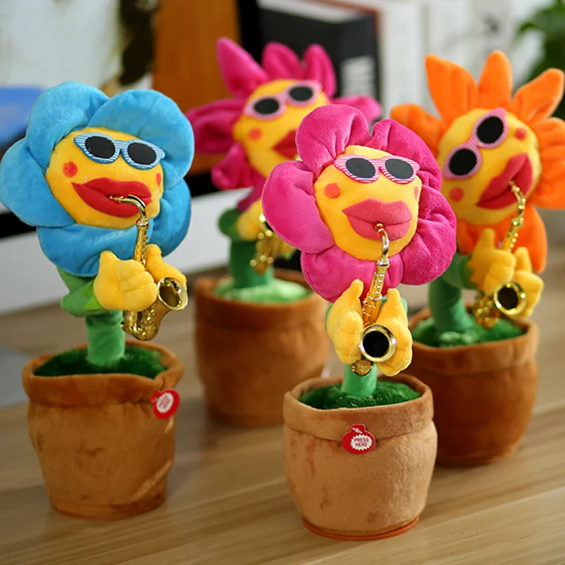 Горячая Распродажа электрическая плюшевая кукла в виде подсолнуха 80 песен