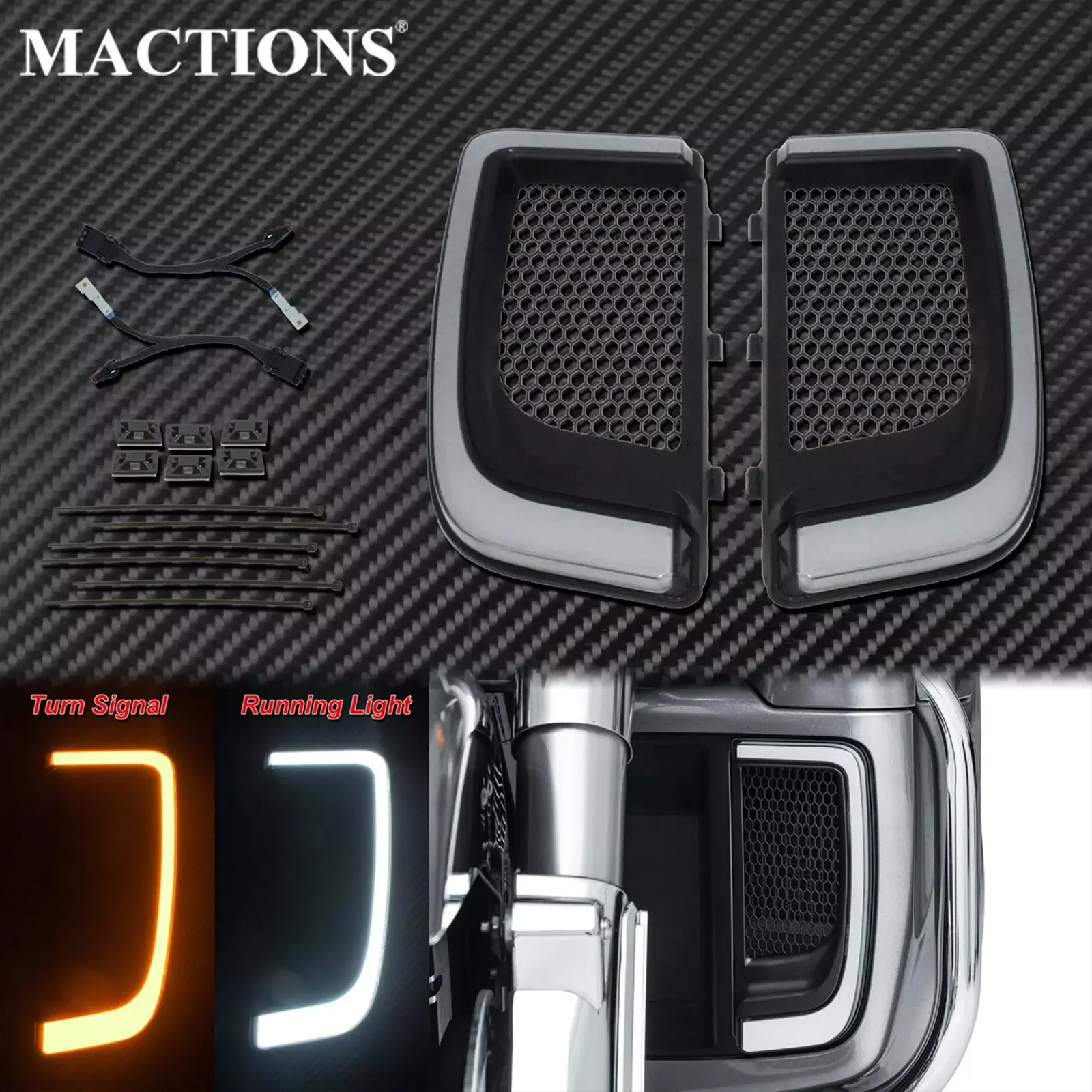 

NEW2023 Motorcycle LED Turn Signal Light Fairing Lower Grills Black For Harley Touring Street Glide Road Glide Electra Glide FLH