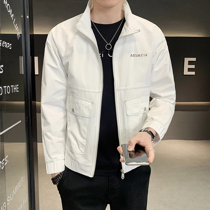 

Mens 2022 Fashion Spring Autumn Thin Casual Jackets Male New Stand Collar Overcoats Men Solid Color Work Wear Coats