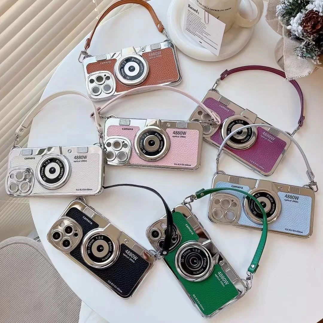 Emily In Paris 3D Retro Camera Case For iPhone 14 pro 12 max 11 13  Pro Max 14 Plus Camera Phone PU Leather arn band Strap