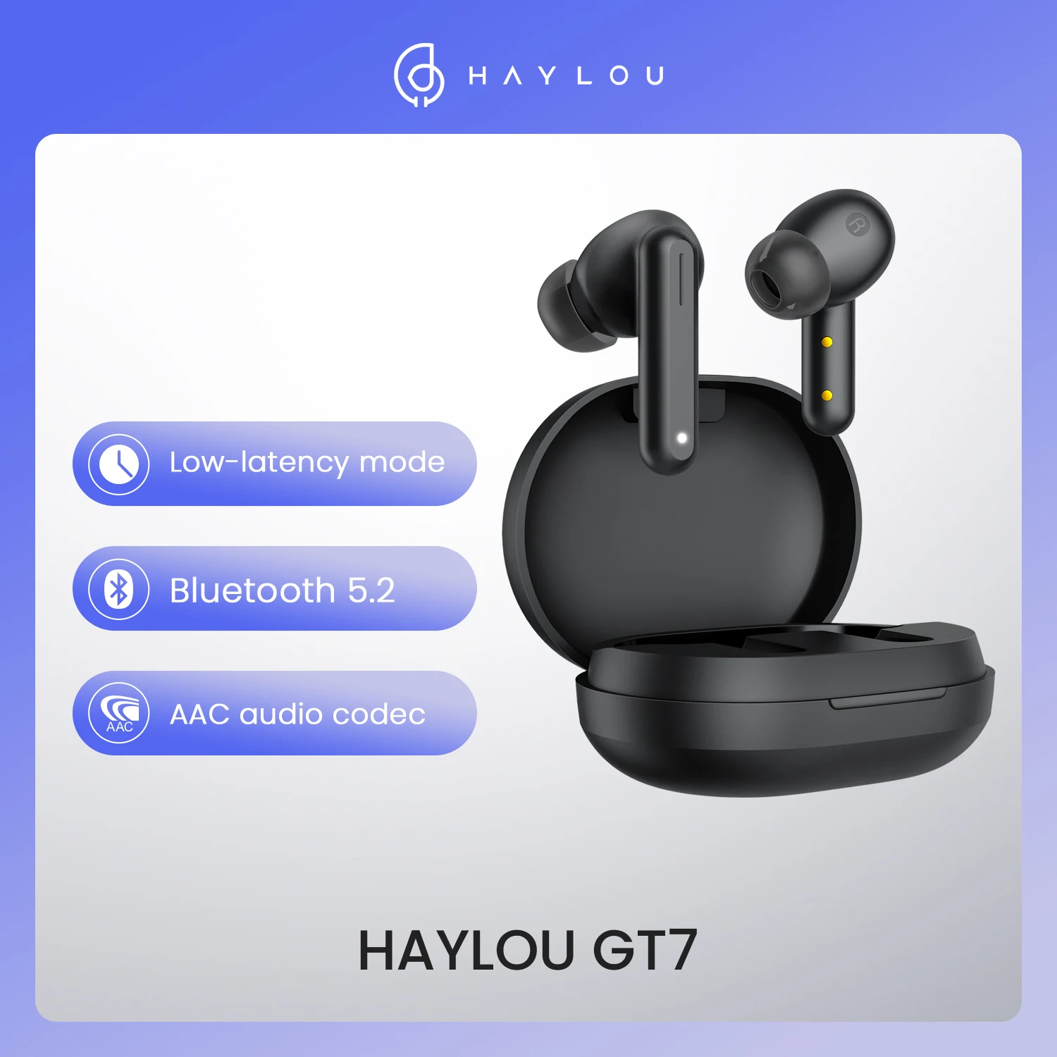 Haylou GT7 TWS wireless earphones black fone Bluetooth 5.2 AAC gamer headphones call noise cancellation Low-latency headset