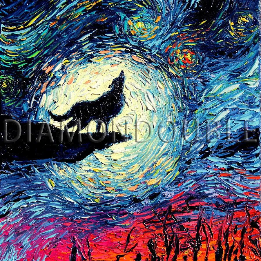 

DIY 5D Diamond Painting Starry Night Wolf Animal Picture Mosaic Full Diamond Rhinestones Embroidery Cross Stitch Set Decoration