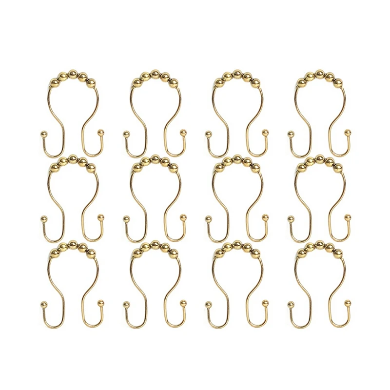 

Shower Curtain Hooks Rings, Metal Double Glide Shower Hooks for Bathroom Shower Rods Curtains, Set of 12 Hooks
