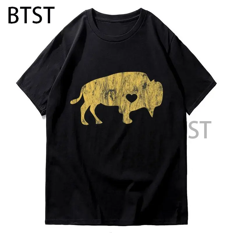 

Модная забавная золотистая Мужская футболка I Love с буфалоном, женская футболка с коротким рукавом, парная футболка, уличная одежда, винтажные Топы в стиле Харадзюку, одежда