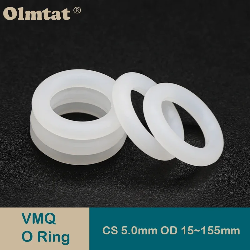 White Food Grade Silicone O Ring Gasket CS 5mm OD 15 ~ 155mm Waterproof Washer Round Shape VMQ Rings 10Pcs |