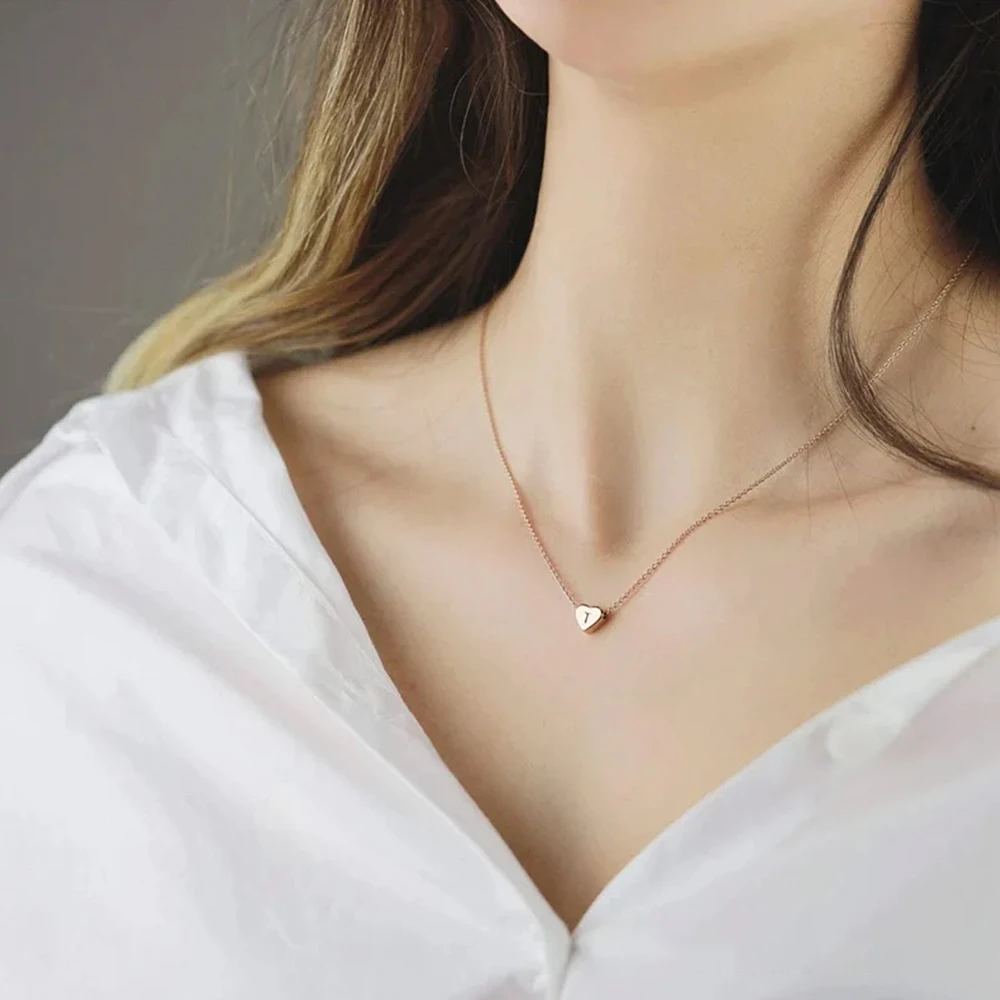 

Fashion Tiny Heart Dainty Initial Necklace Gold Silver Color Letter Name Choker Necklace For Women Pendant Jewelry Gift
